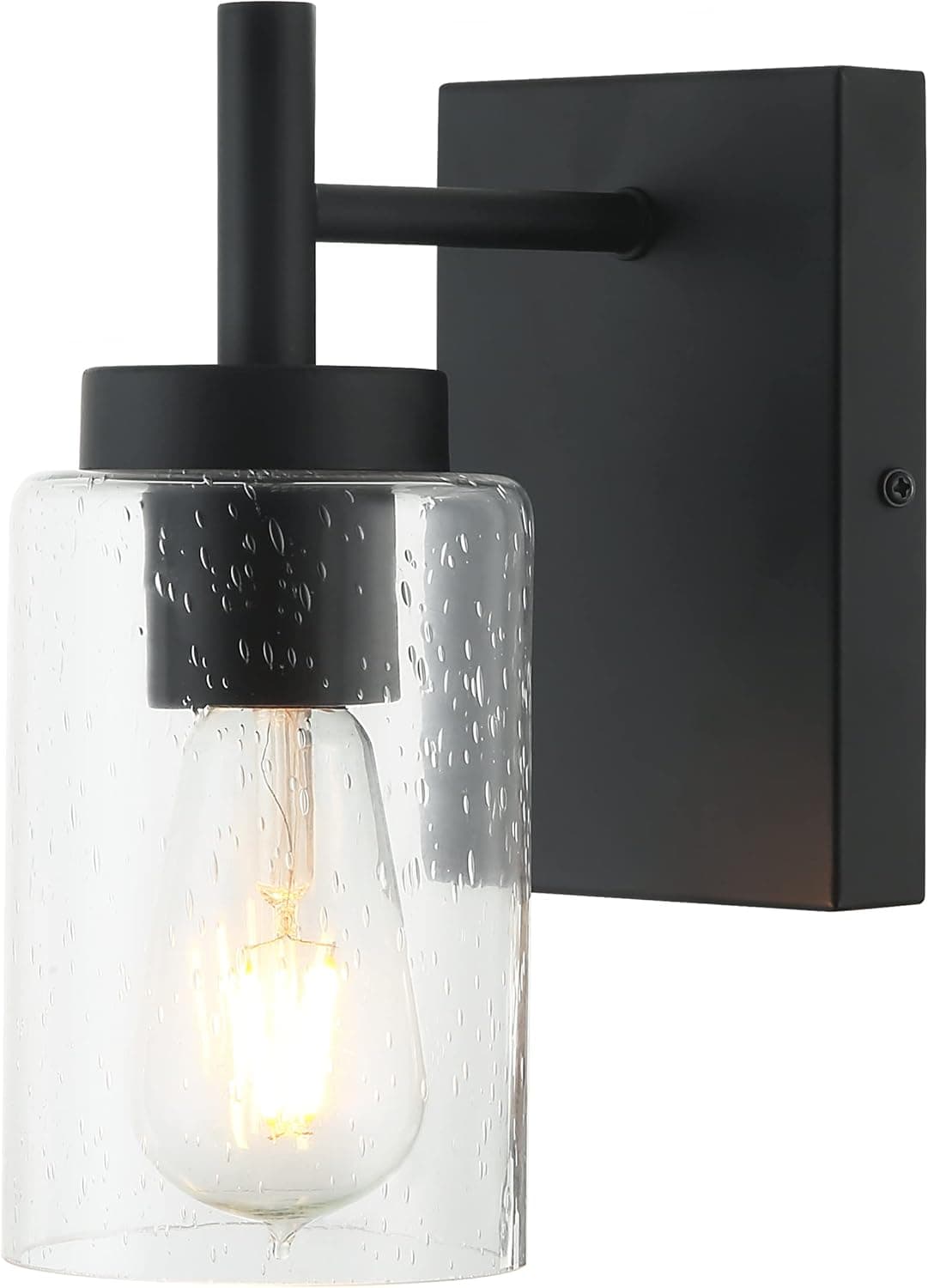 Lcaoful Black Wall Sconces Lighting Fixtures with Seeded Glass Shade 1-Light Bathroom Sconces Wall Lighting for Bathroom Hallway Stairwell and Living Room