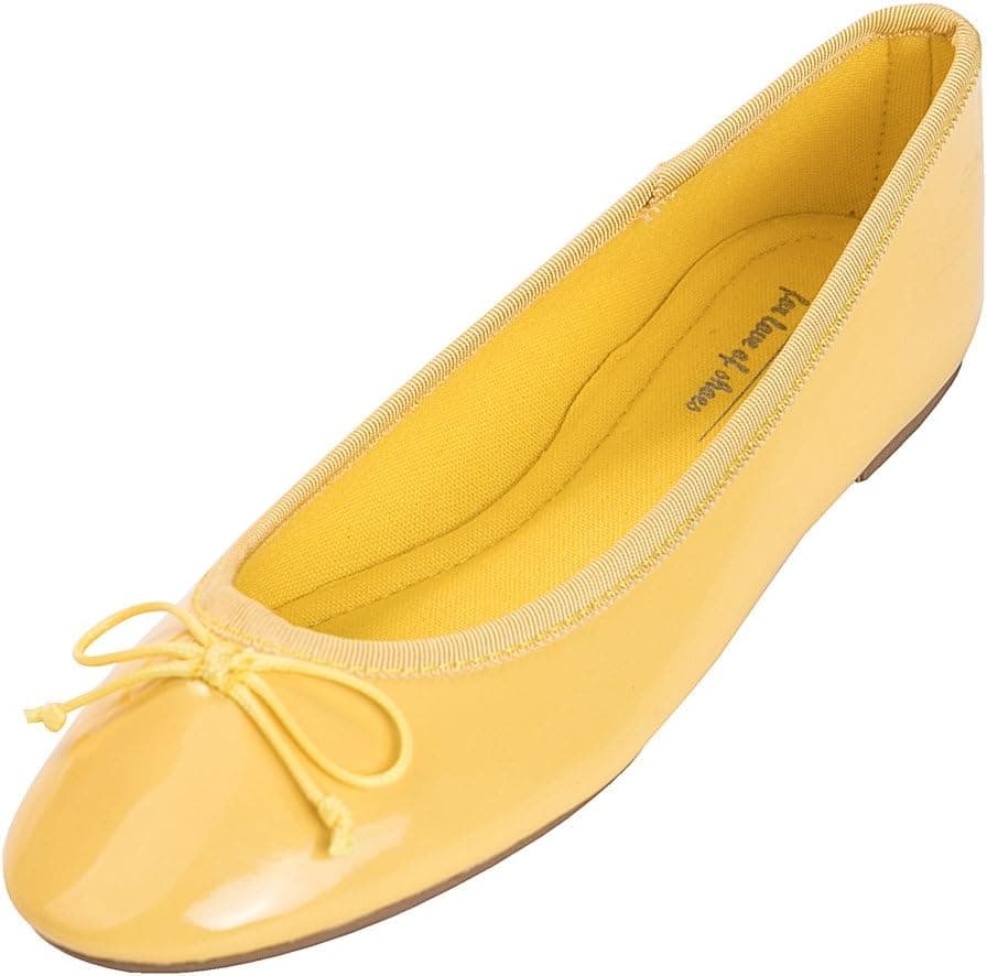 FEVERSOLE Women's Macaroon Colorful Memory Foam Cushion Insock Patent Ballet Flat Lemon Size 9 M US