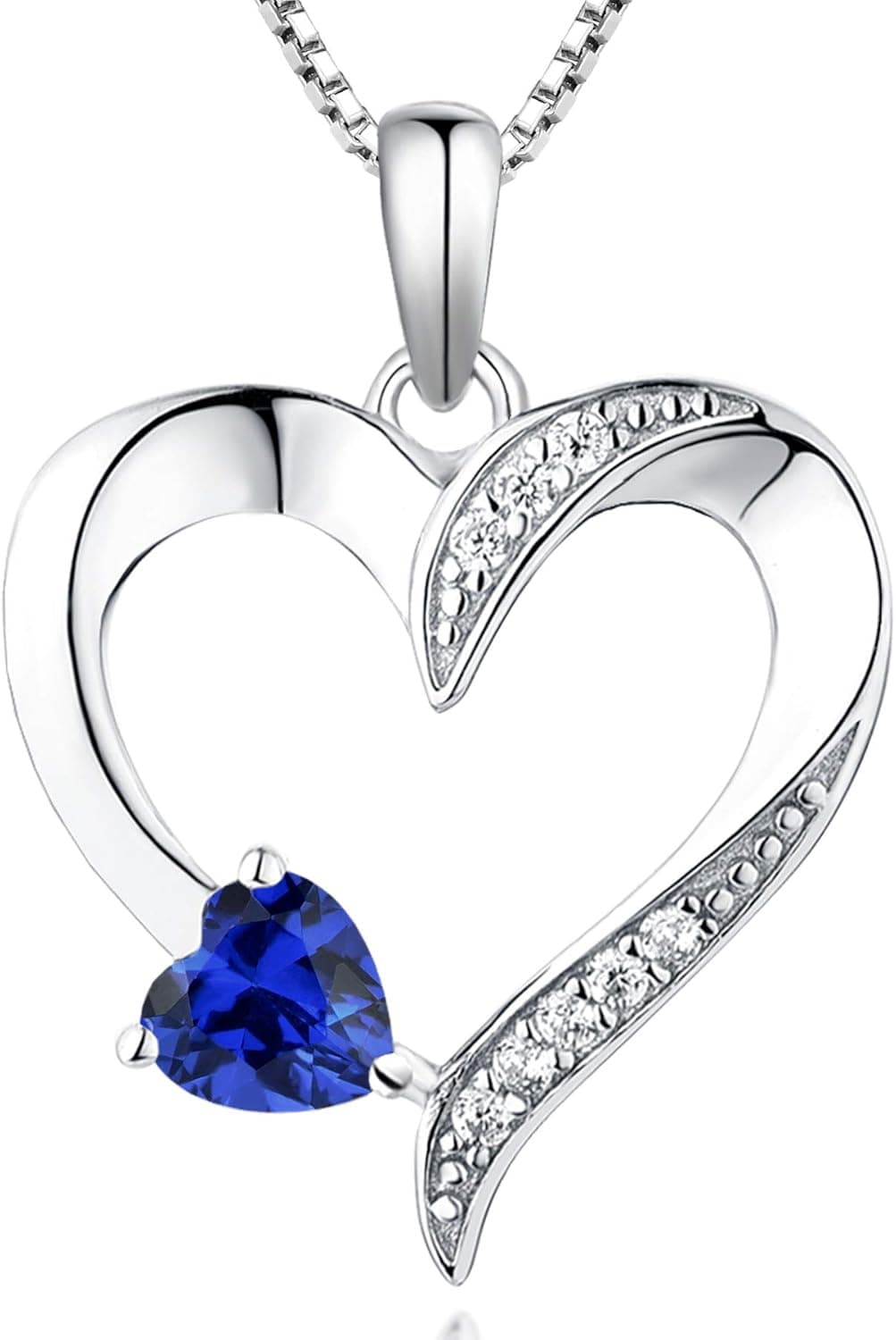 YL Heart Necklace 925 Sterling Silver Love Heart Pendant with 5MM5MM Heart Blue Sapphire/Ruby/Pink/Amethyst/Emerald/Zirconia Birthstone Women Jewelry