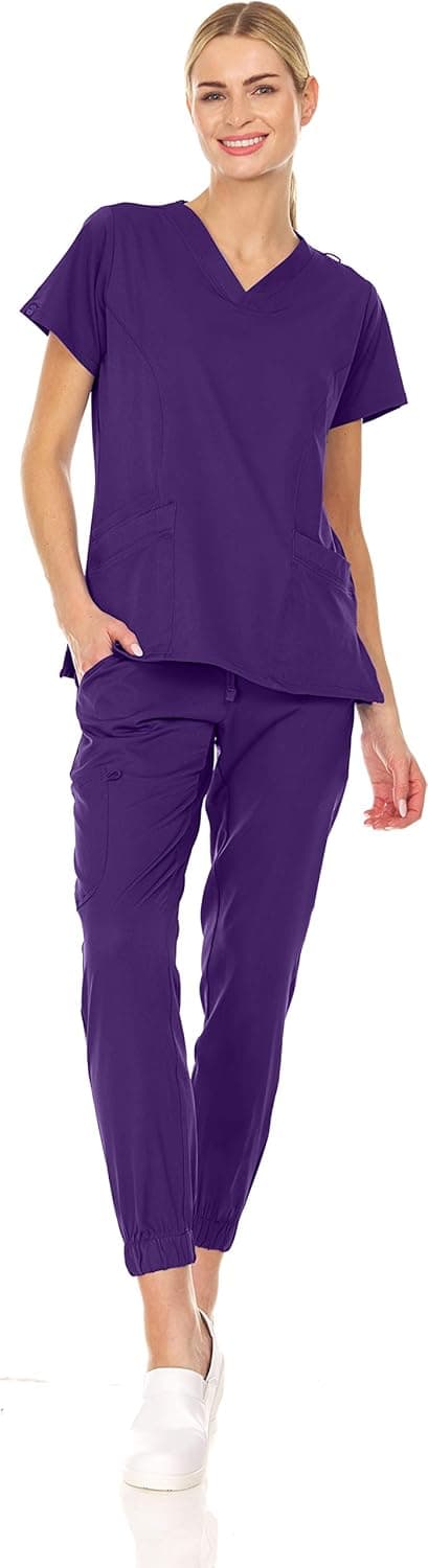 Mini Marilyn Stretch V-Neck Jogger Scrubs Set, Available in Over 12 Colors