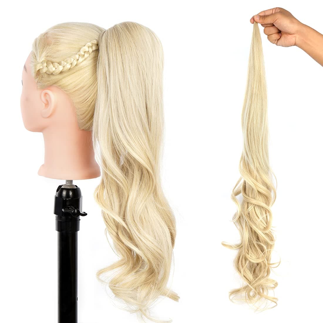 Flexible Wrap Around PonyTail Hair 32 inch Synthetic Ponytail Hair Extension Long Curly Ponytails One Piece for Women (P16/613)