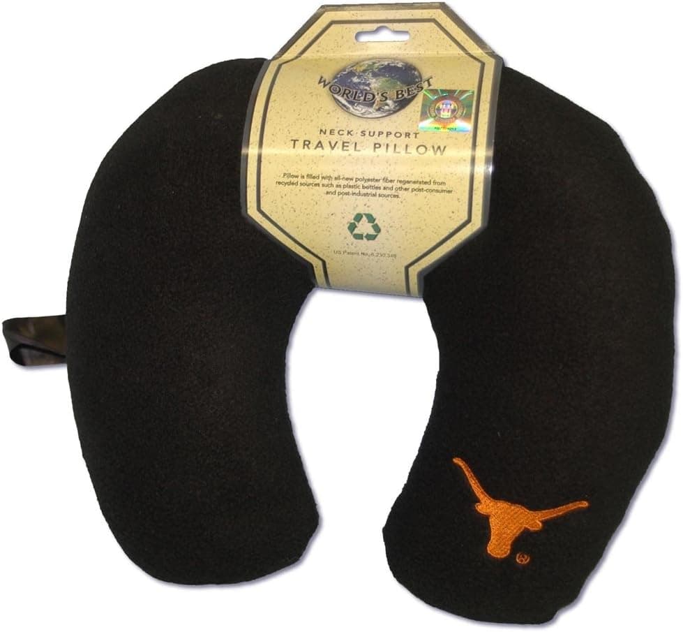 World's Best NCAA Feather-Soft Microfiber Neck Pillow, Texas Longhorns, Black
