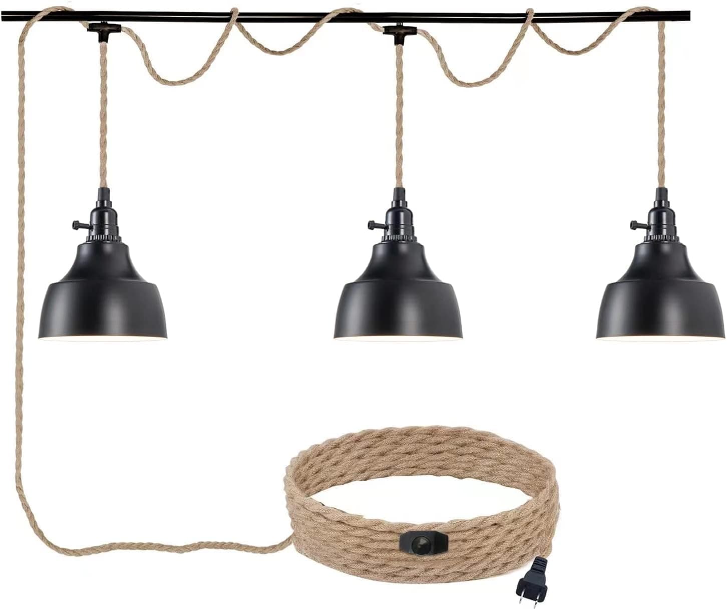 ALAISLYC 22FT Dimmable Plug in Pedant Light Haging Lamp with Black Lampshade Vintage Hanging Light Fixture Bedroom with Plug in Cord On/Off Switch