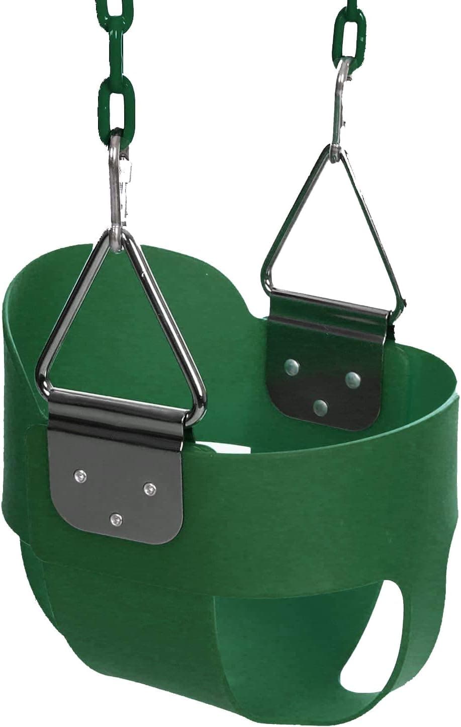 FUNMILY Toddler Swing Seat, High Back Full Bucket Swing with 60 inch Plastic Coated Swing Chains & 2 Snap Hooks Fully Assembled Swing Set (Green)