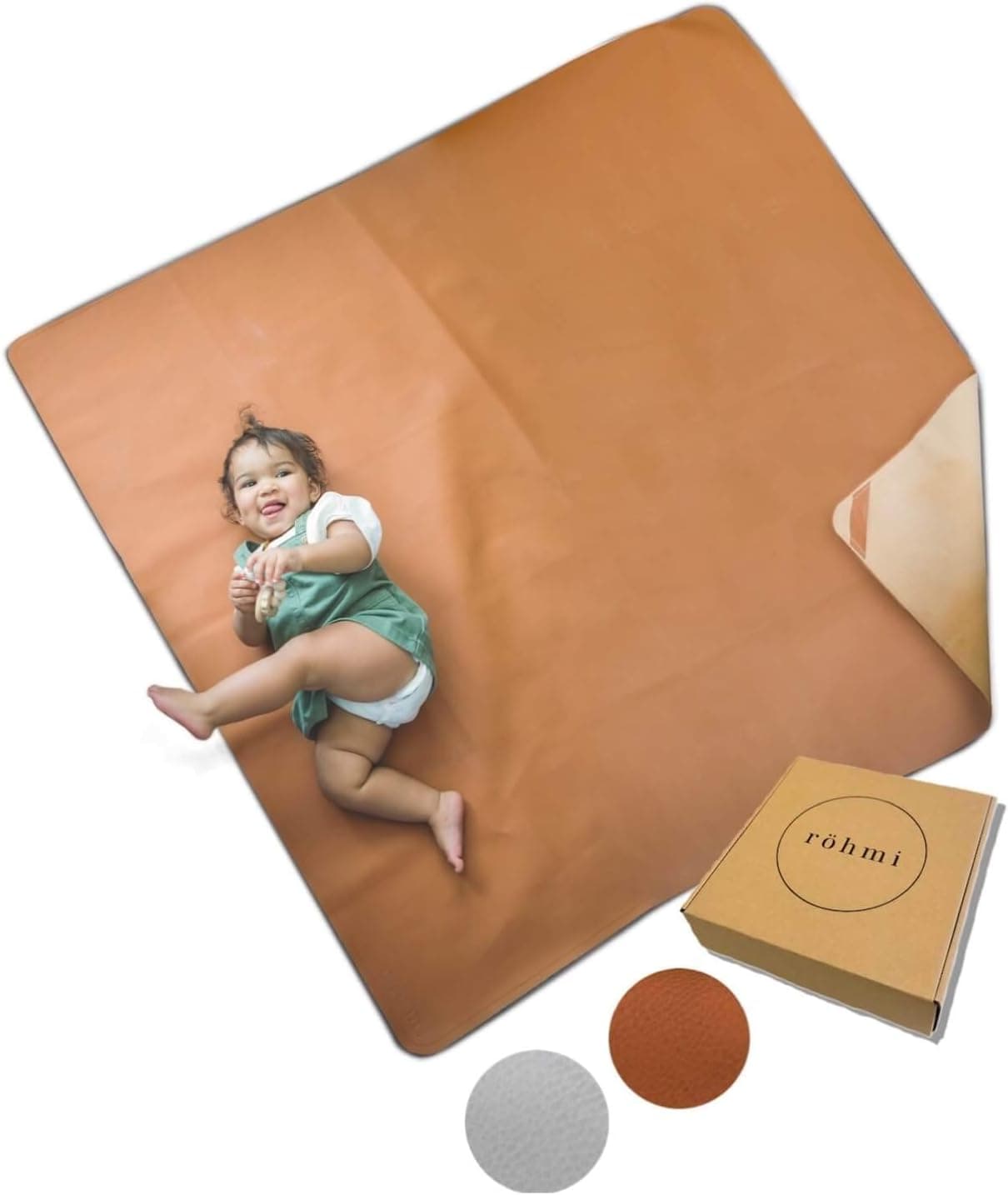 Röhmi Multipurpose Modern Leather Mat | Waterproof and Sand Proof Beach Blanket Wipeable High Chair Floor Mat | Soft Baby Floor Mat | Indoor and Outdoor Portable Picnic Blanket Or Table Cloth (Rust)