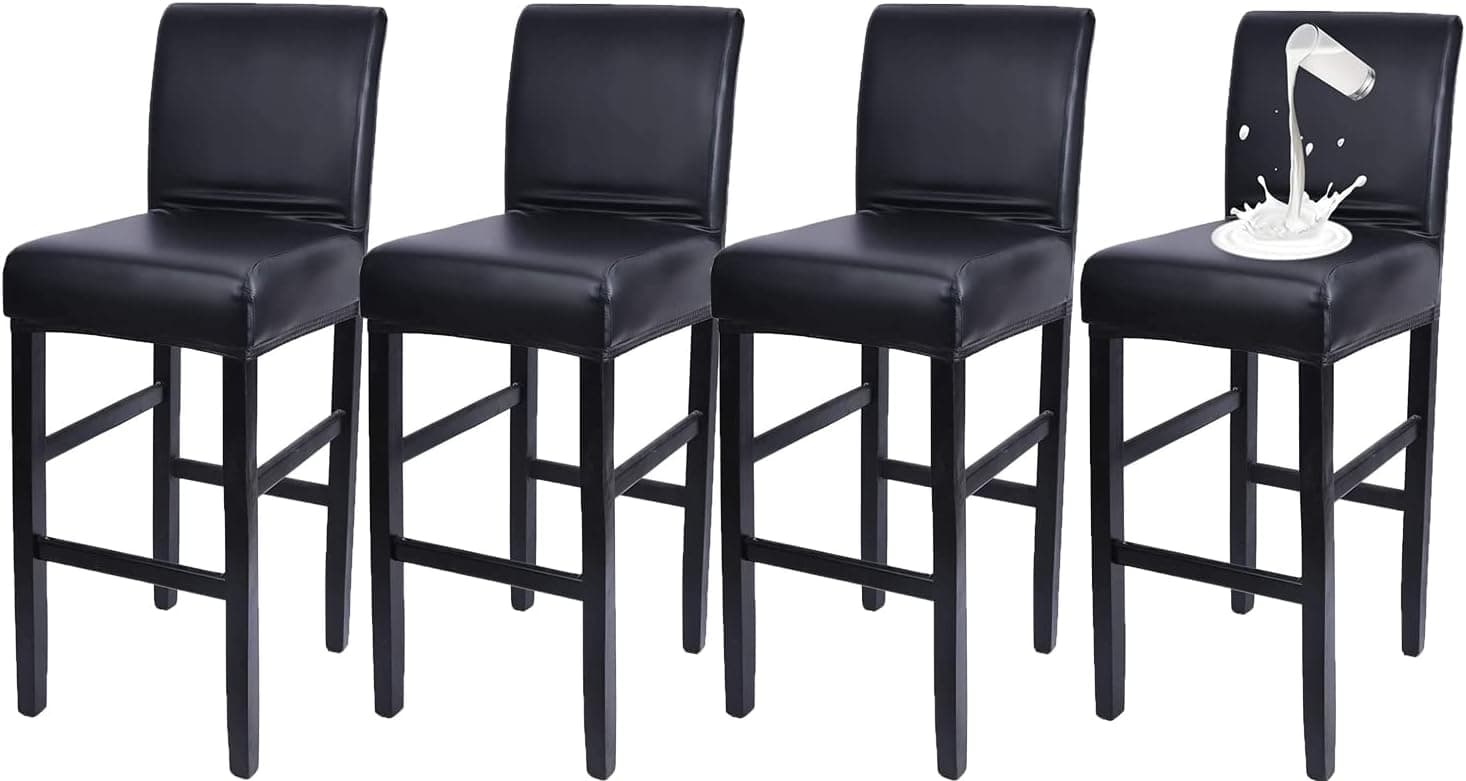 un-brand SONNACH PU Waterproof Bar Stool Chair Covers for Counter Height Chair Covers,Low Back Chair Covers (Black, 4)