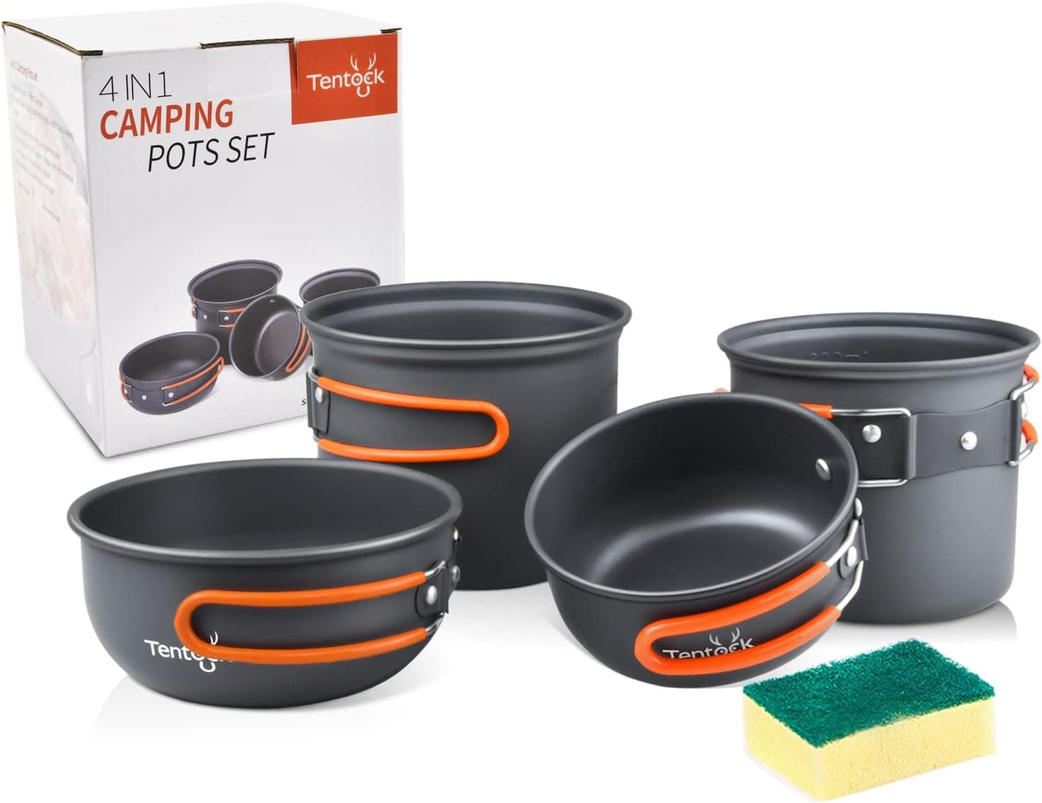 Tentock Camping Cookware Kit Lightweight Aluminium Outdoor Cooking Set Foldable Pans & Pots Set Portable for 2 to 4 People Camping Cooking Utensils for Backpacking Hiking Picnic