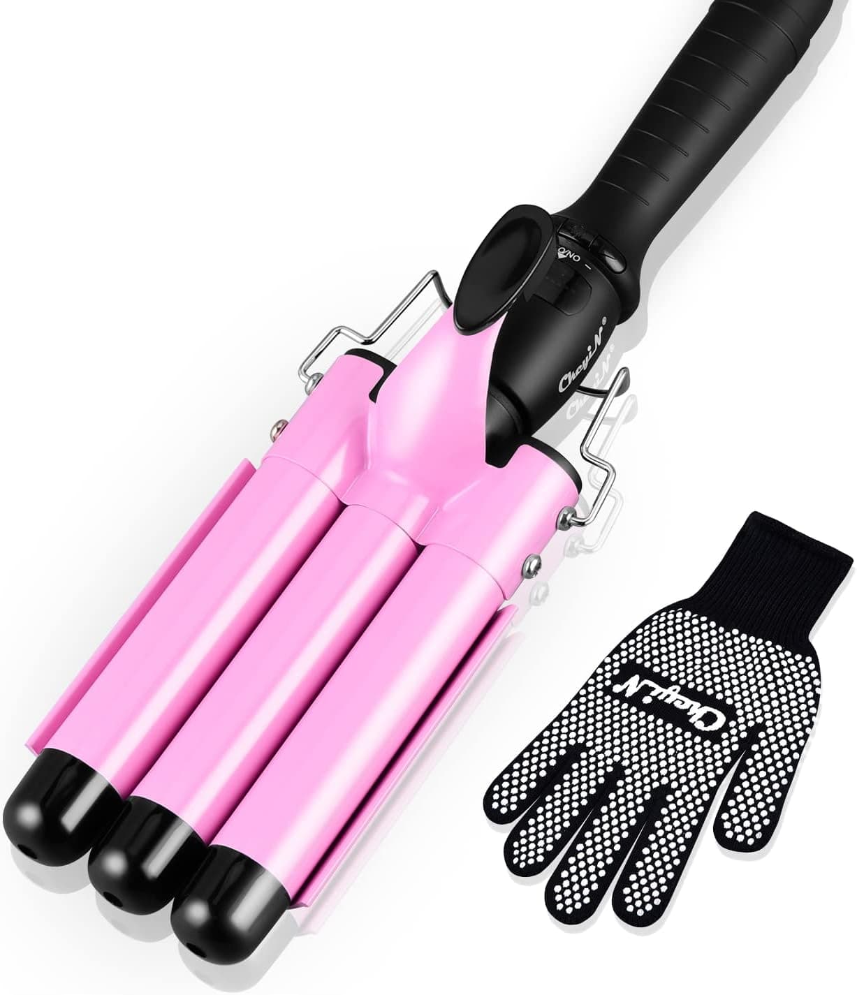 Hair Waver,CkeyiN 3 Barrel Curling Iron Wand with LCD Temperature Display - 1 Inch Ceramic Tourmaline Triple Barrels, Dual Voltage Crimp Styling Tools