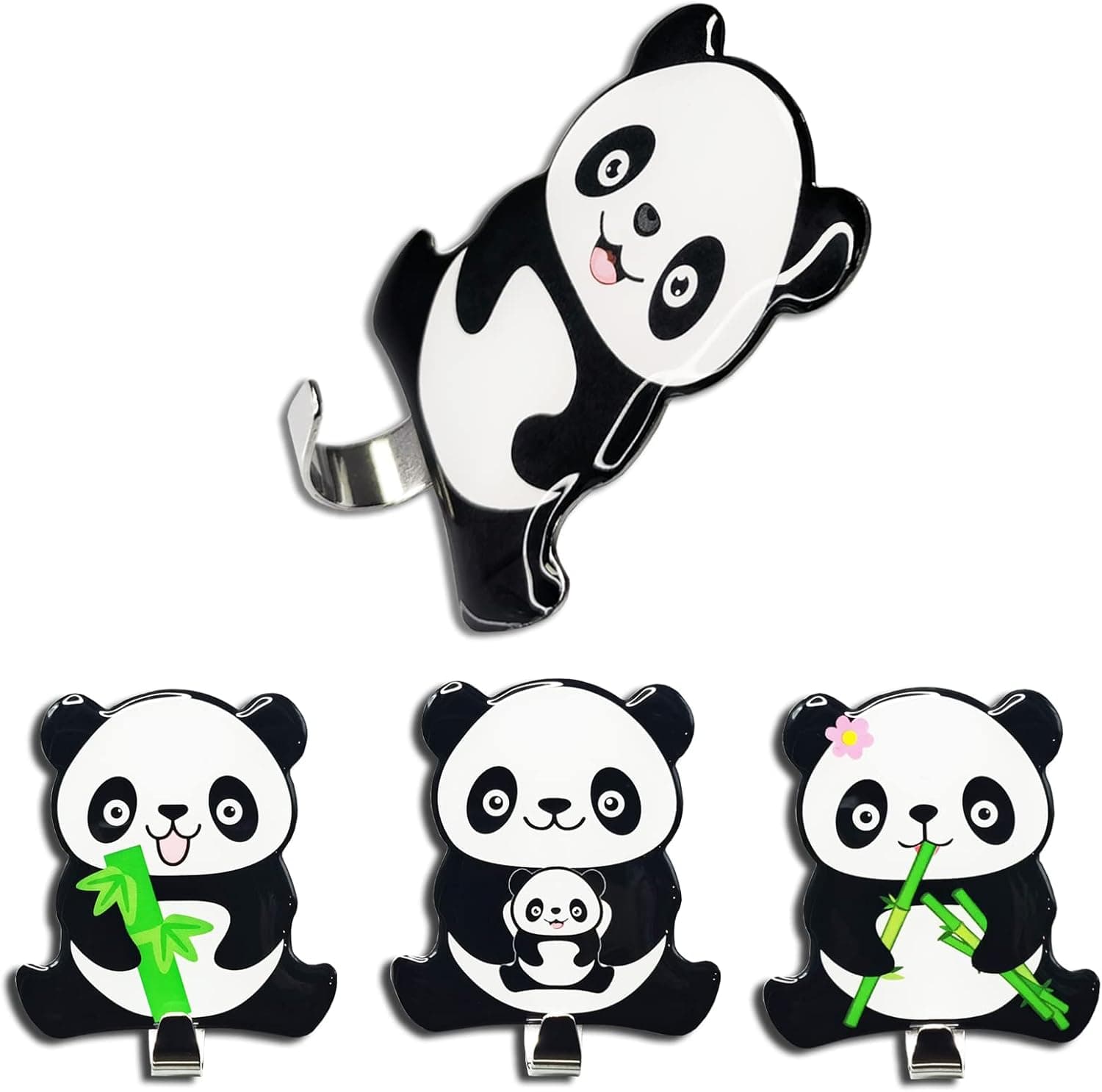 MORCART Panda Kids Bath Hooks, 4 Pack Heavy Duty Backpack Hooks, Adhesive Hooks for Kids, Animal Wall Hooks for Kids Room, Stainless Steel Wall Hooks Without Nails, Kids Coat Hooks(Max 11lbs)