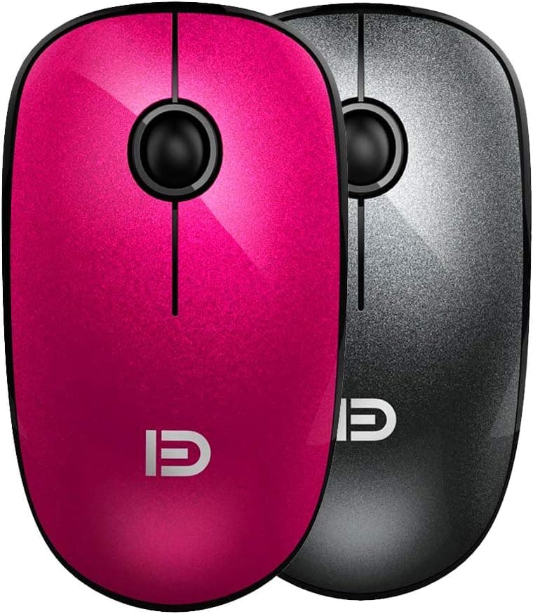 2 Pack Wireless Mouse (Battery Included), FD V8 2.4G Slim Silent Travel Cordless Mouses Set Optical Mice Combo with Nano Receiver for Couples, Friends, Colleagues and Parents (Black&Rose Red)