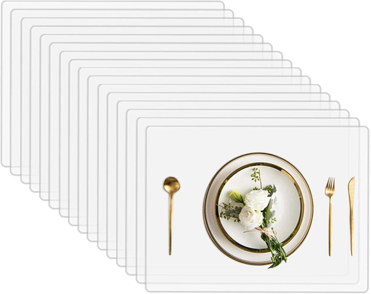 16 Pieces Plastic Placemats Non-Slip Semi Clear Table Mats Translucent Place Mats for Dining, Table, Kitchen (16)