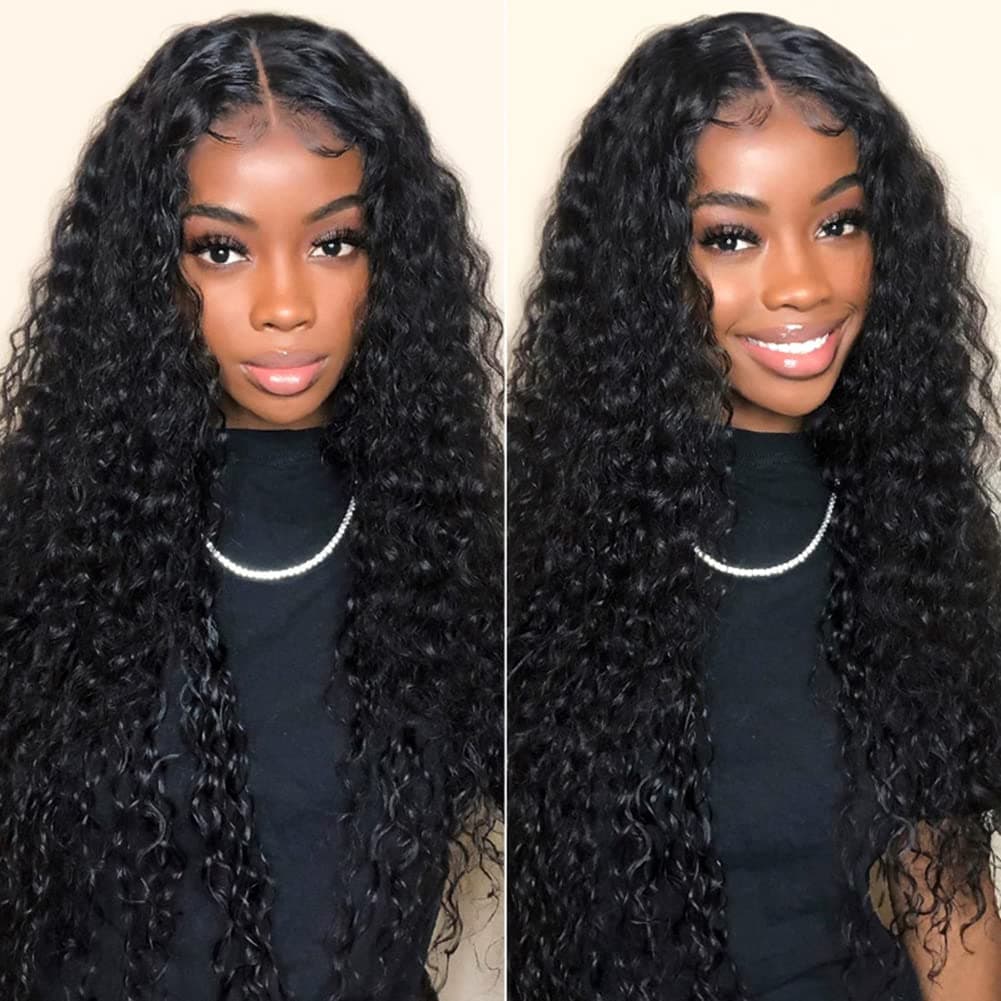 YMSGIRL Jerry Curl 4x4 Lace Closure Wig Natural Hairline With Baby Hair Pre Plucked Human Hair Wigs 150% Density Glueless Wigs Lace Front Wig 24 Inch