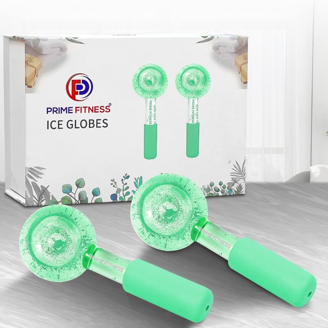 PRIME Fitness Ice Globes for Facials | Glass Cryo Sticks | Cold Roller Ball for Massage | Spa Cooling Globe for Face Eyes & Neck| Beauty Skin Care for Puffiness & Wrinkles | 2 Pack Blue (Green)
