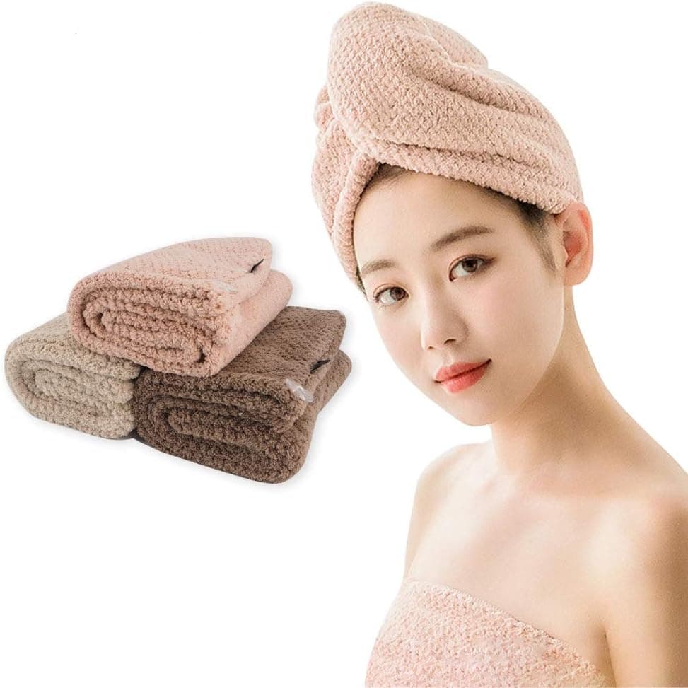 NICEEC Microfiber Hair Towel Wrap for Women Girl Super Absorbent Drying Cap Anti-Frizz 3Pack