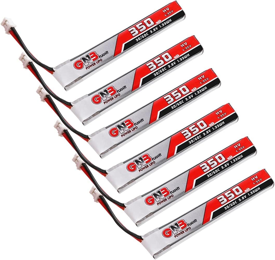 6pcs 350mAh HV 1S Lipo Battery 30C 3.8V JST-PH 2.0 Powerwhoop Connector for Tiny Whoop Micro FPV Racing Drone