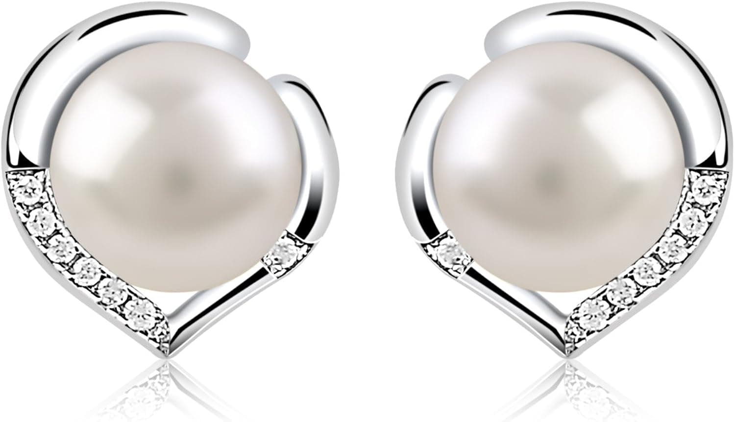 B.Catcher Silver Pearl Earrings 925 Sterling Silver Freshwater 8mm Pearl Studs Earrings Heart Set Gift