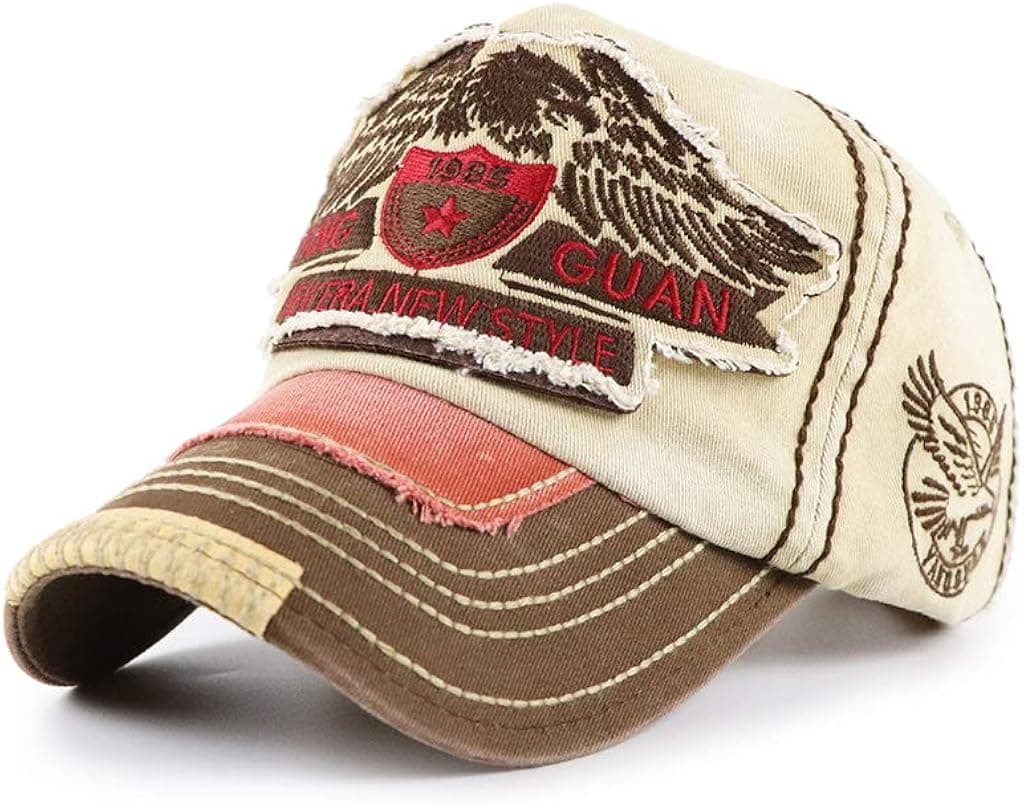 Mens Baseball Cap Vintage Cotton Washed Distressed Hats Eagle Adjustable Dad-Hat
