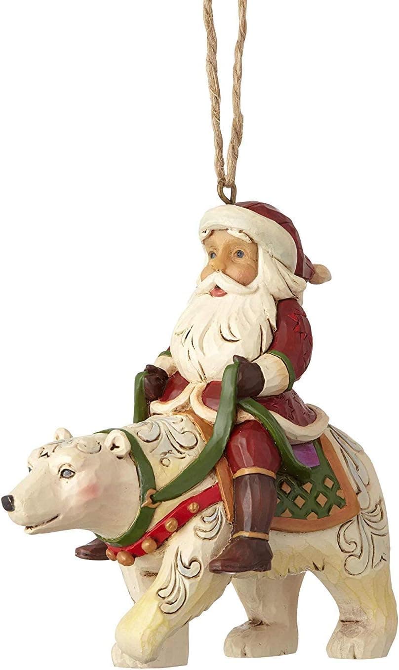 Enesco Jim Shore Heartwood Creek Santa Riding a Polar Bear Hanging Ornament, 3.875", Multicolor
