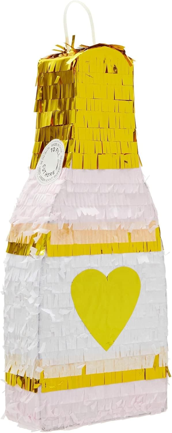 Small Champagne Pinata for Bridal Shower, Bachelorette Party Game, 21st Birthday Party Supplies (16.5 x 7 x 3 In)