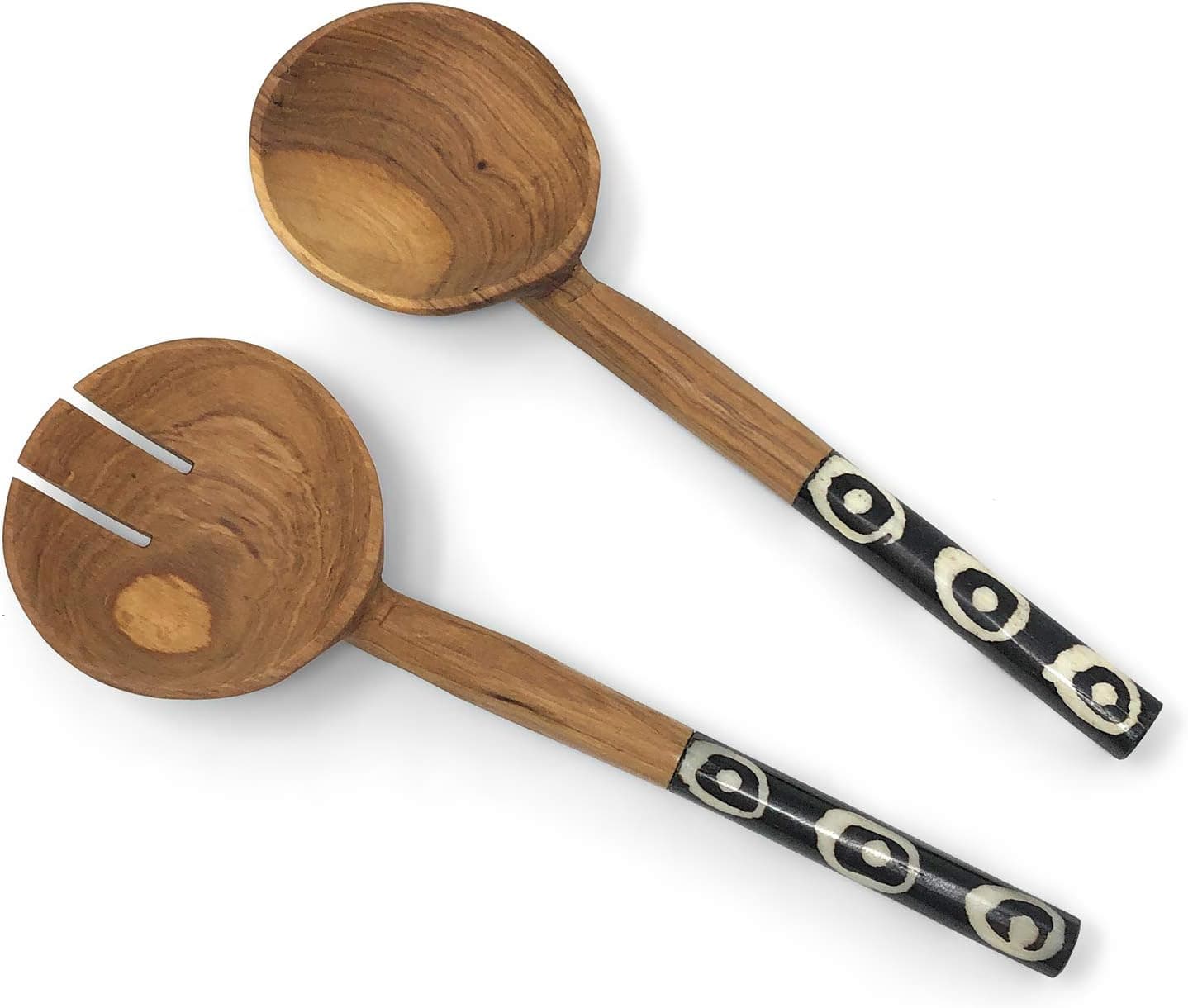 Hand Carved Olive Wood Petite Salad Servers with Bone Handles