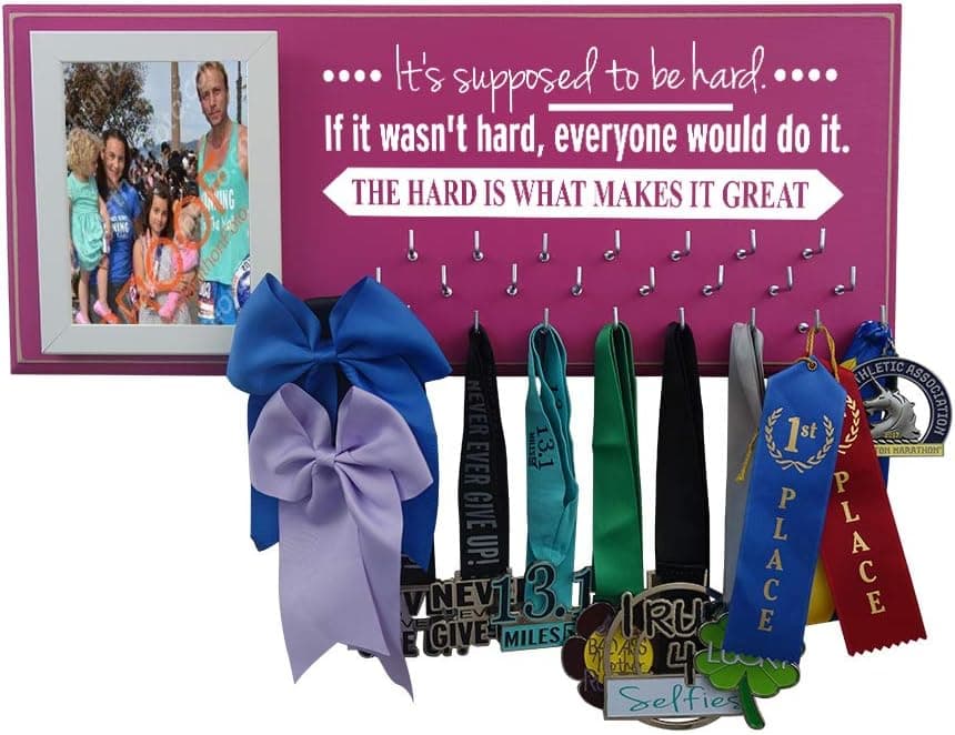Running On The Wall-Gifts for Runners-Marathon Medal Display-Medal Rack for Running- Awards Hanger - Wall Mounted Holder-Supposed to BE Hard.
