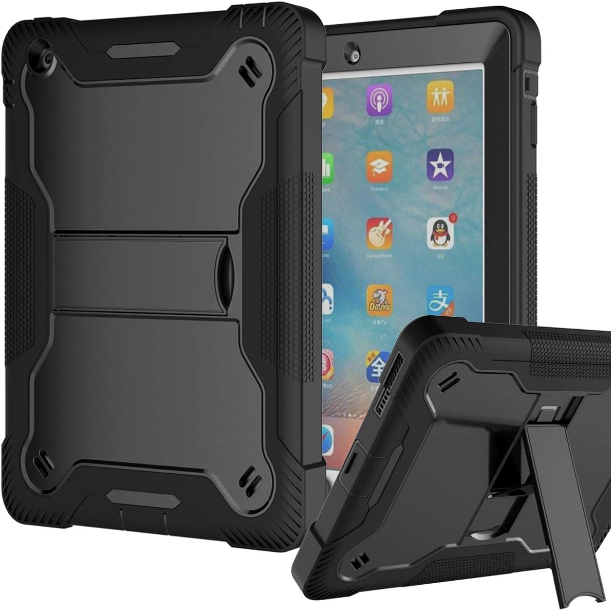 iPad 2 Case, iPad 3 Case, iPad 4 Case, Fingic Kickstand Heavy Duty Rugged Shockproof High Impact Case Hybrid Three Layer Armor Full Body Protective Case Cover for iPad 2nd/3rd/4th Generation, Black