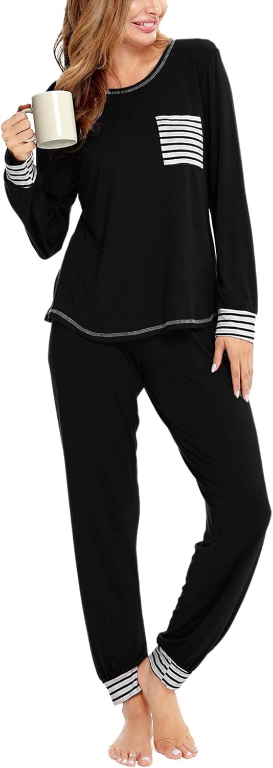 SWOMOG Women’s Pajamas Set Long Sleeve Sleepwear with Pants 2 Pieces Cozy Modal Loungewear Pj Set
