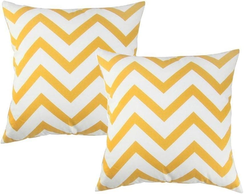4TH Emotion Yellow White Chevron Throw Pillow Cover Geometric Pillow Shams 18" x 18" Inch Cotton Canvas(Pack of 2)