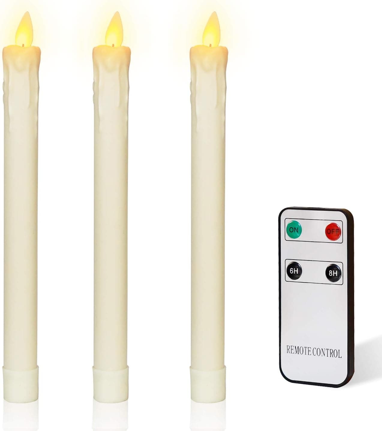 HERIGGA LED Flameless Taper Candles Moving Flame Battery Operated Real Wax Taper Candle with Remote Control
