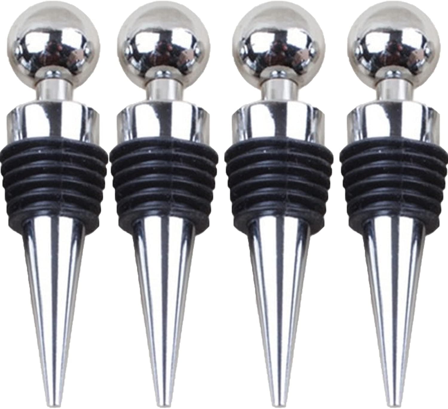 4Pcs Wine Stopper Bottle Stopper Plastic Wine Corks Silver Bottle Stopper Set Hardware Reusable Wine Bottle Stopper for Wedding Wine Party Bar Turning