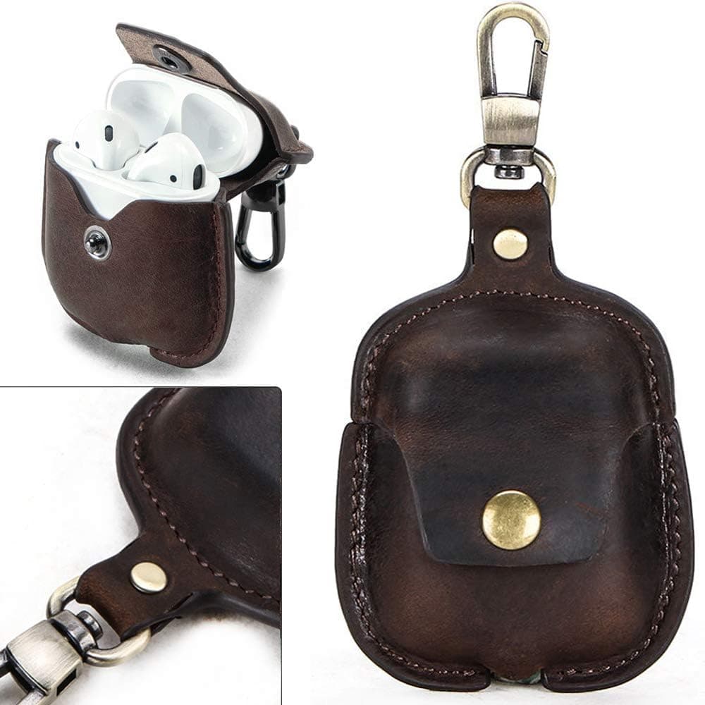 Airpods Case Leather Airpods Case Cover Genuine Leather for Apple Airpods 1 & 2