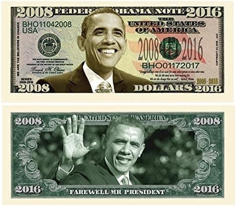 American Art Classics Pack of 10 - Barack Obama 2008-2016 Commemorative Dollar Bills - Collectible Novelty Million Dollar Bills - Best Gift for Obama Lovers