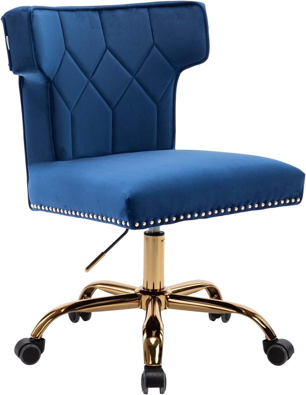Dolonm Velvet Desk Chair Accent Swivel Office Chair with Wheels Upholstered Vanity Task Chair Mid-Back Height Adjustable Modern Tufted Rolling Chair for Home Office Bedroom Living Room (Blue)