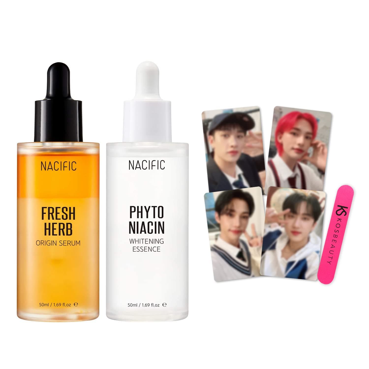 Nacific x Stray Kids FRESH HERB ORIGIN SERUM % Niacin Essence 2PK With 4Pcs Photo Cards (Random) By KOSBEAUTY (Type B)
