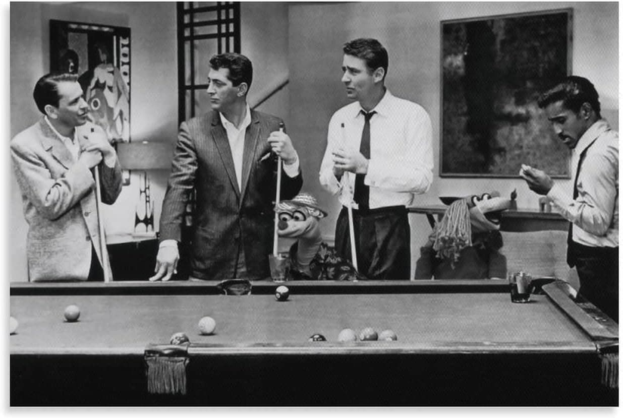 brrf The Rat Pack Playing Pool Poster Black & White Wall Art Canvas Art Poster & Wall Art Picture Print Modern Family Bedroom Decor Posters 24x36inch(60x90cm)