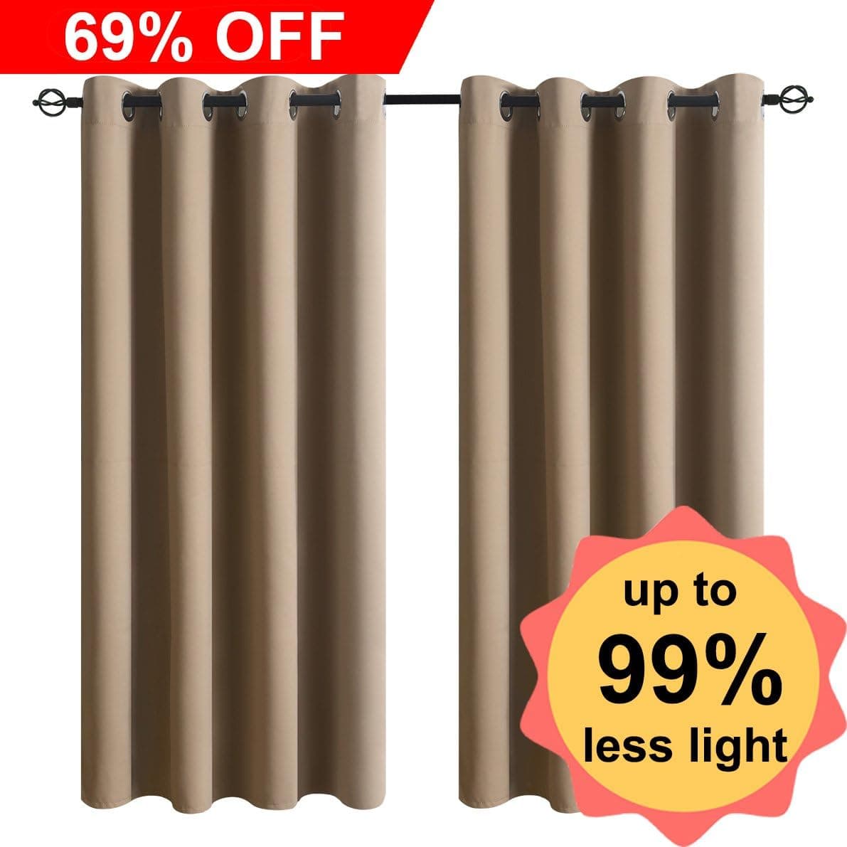 Blackout Curtains for living room,HOZY 2 Panel Window Treatment Thermal Insulated Solid Grommet Drapes 52 x 63inch Yellow