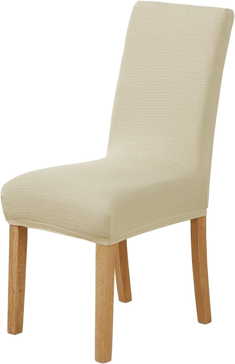 Deconovo Universal Dining Chair Covers Strench Beige Jacquard Seat Chair Slipcovers Set of 4