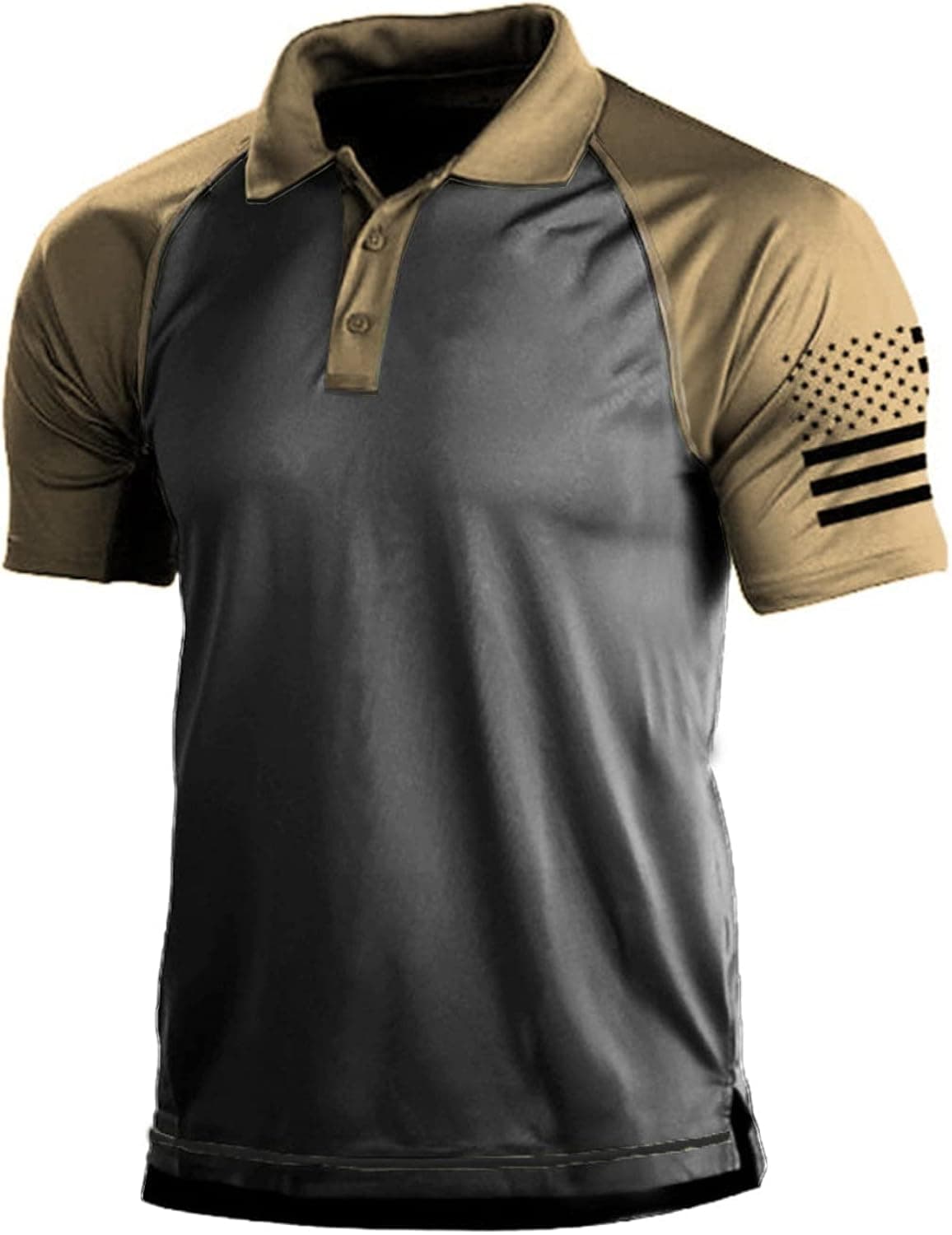 H HYFOL Polo Shirts for Men Contrast Color Long Sleeve Short Sleeve Graphic Stretch American Patriotic Golf Polos for Men