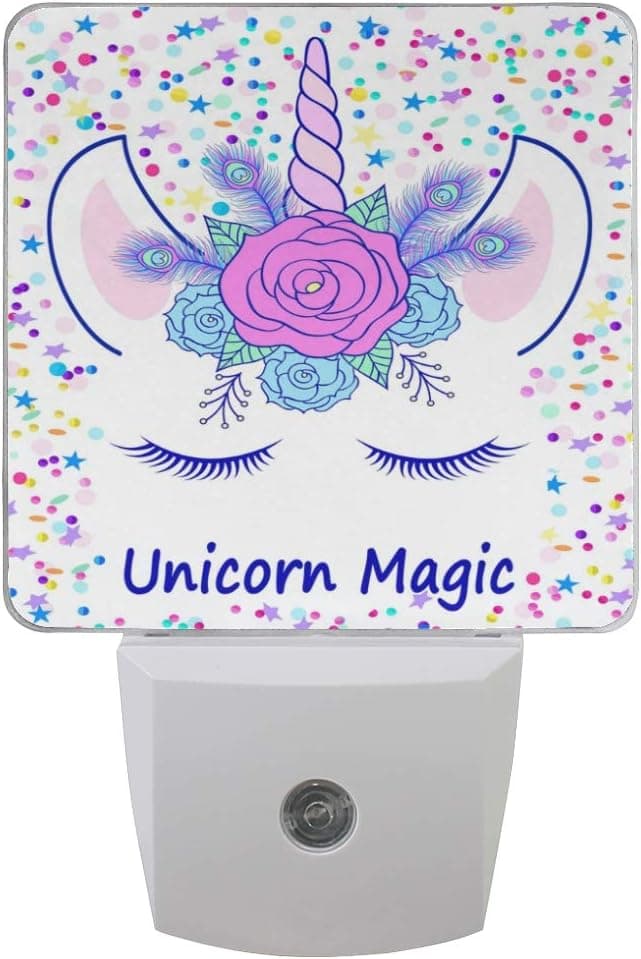 ZOEO Unicorn Night Light 2 Pack, Cream Unicorn Magic Star Tiara Plug-in LED Night Lamp with Light Sensor Bathroom Toilet Bedroom Kitchen Wall Decorative Daylight White for Kids Childrens