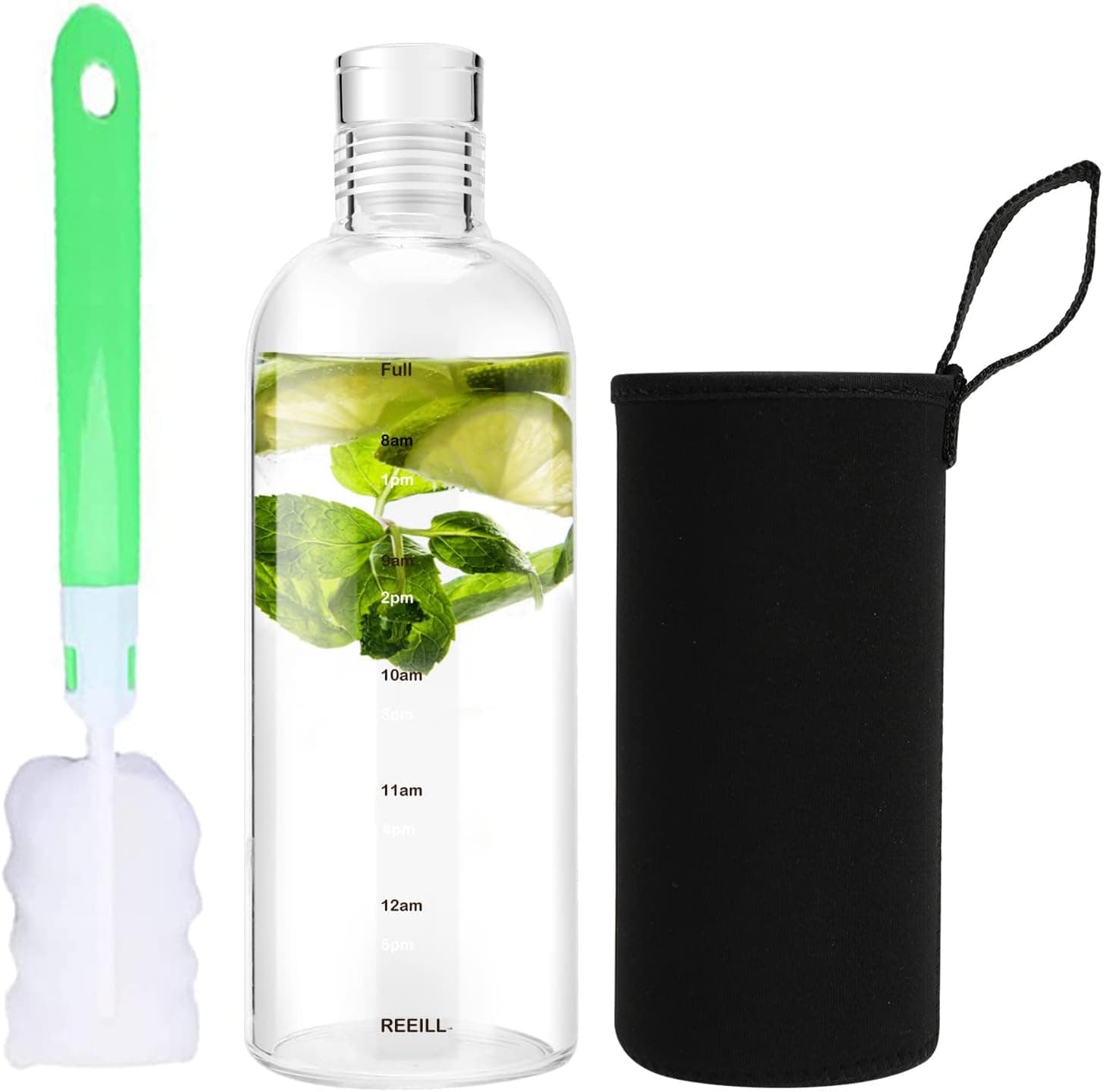 Clear Glass Water Bottles With Time Marker Non-slip Sleeve And Lids, Reusable Glass Drinking Bottles, Drink Water Bottle 26 Oz,Suitable For Drinks, Juices, Sodas, Coke, As Gifts Etc.(750ml)