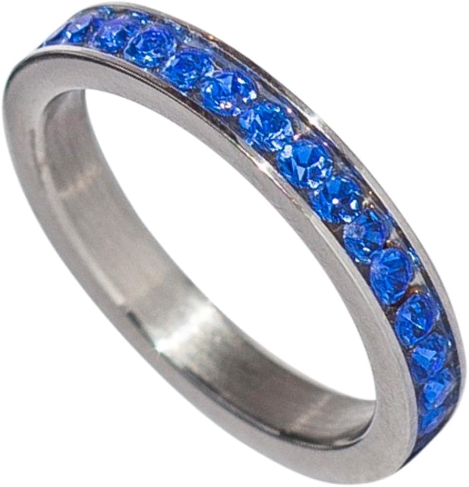 Birthstone Eternity Ring~September~Stainless Steel~Cubic Zirconia CZ Band~Sapphire~Blue Crystals~Stackable~Mother's Ring~Children's Ring~Women's Jewelry