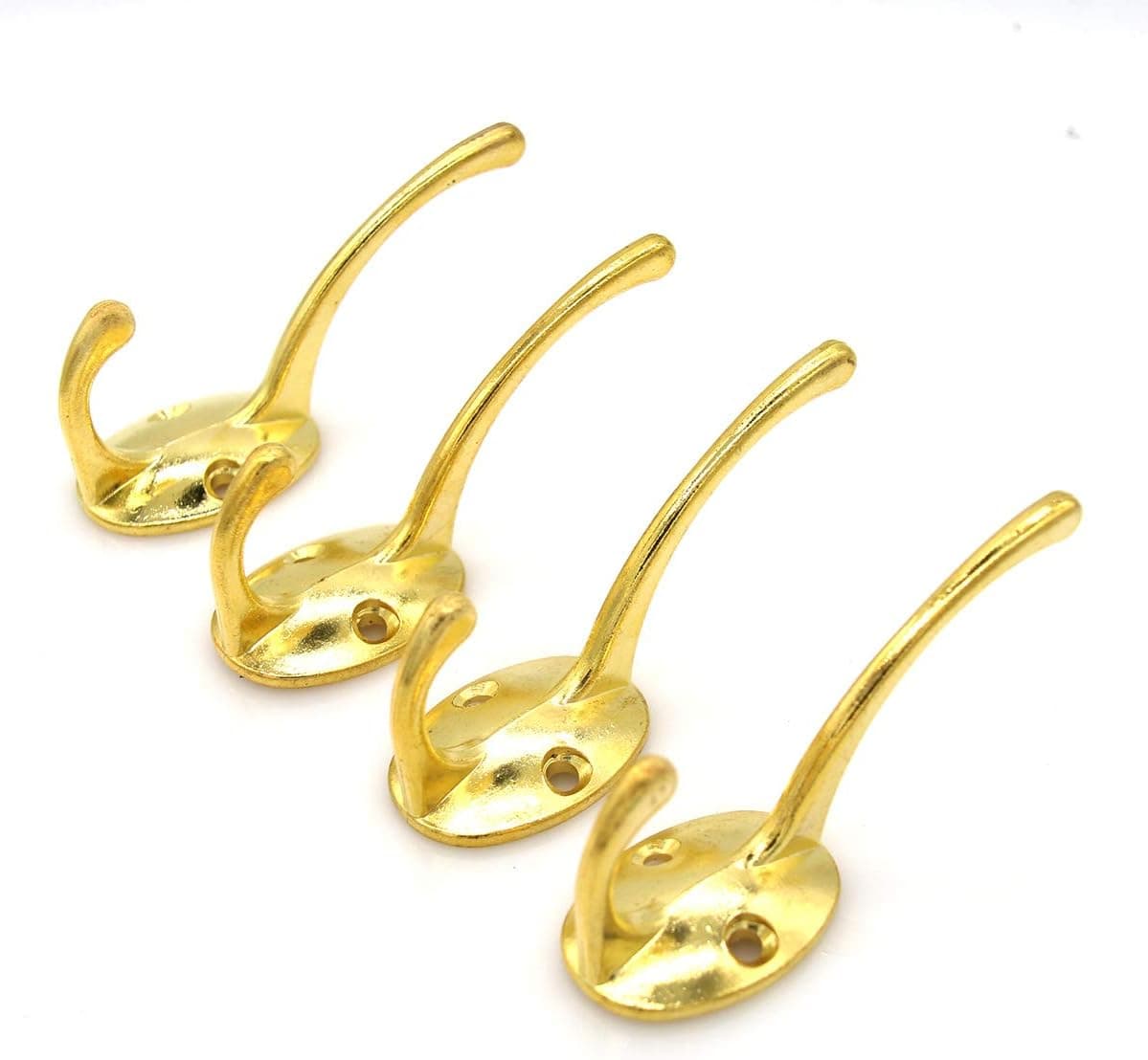 LXZ 4 Pack Gold Color Dual Prong Hook/Hat Hanger/-Wall Mounted, Wall Hooks for Coat, Bag, Towel, Scarf, Key