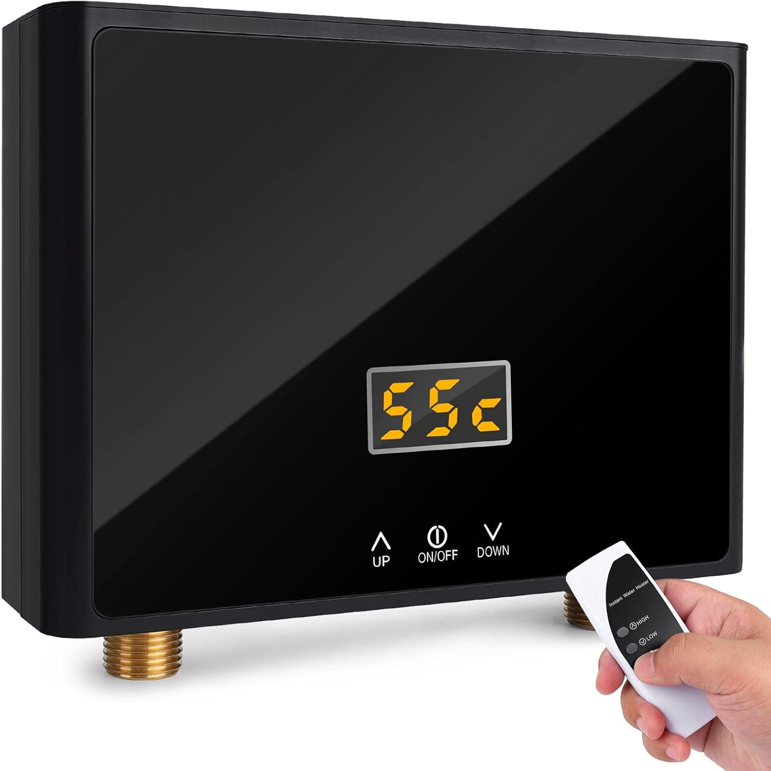 4000W Tankless Mini Hot Water Heater Under Sink 110V Thermostatic Washing Heating System with Remote Control Touch Screen Digital Display for Home Kitchen Bathroom (Black body black screen)