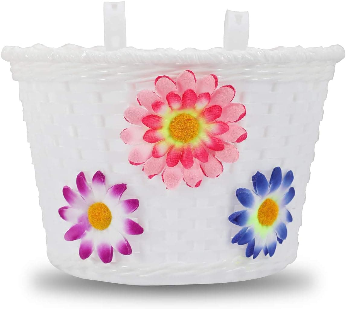 DRBIKE Kids Bike Basket for 12 14 16 inch Girls Bike, Replacement Girls Bike Basket with Flower or Bowknot, Kids Bike Accessories, Suitable for Most Kids' Bicycles