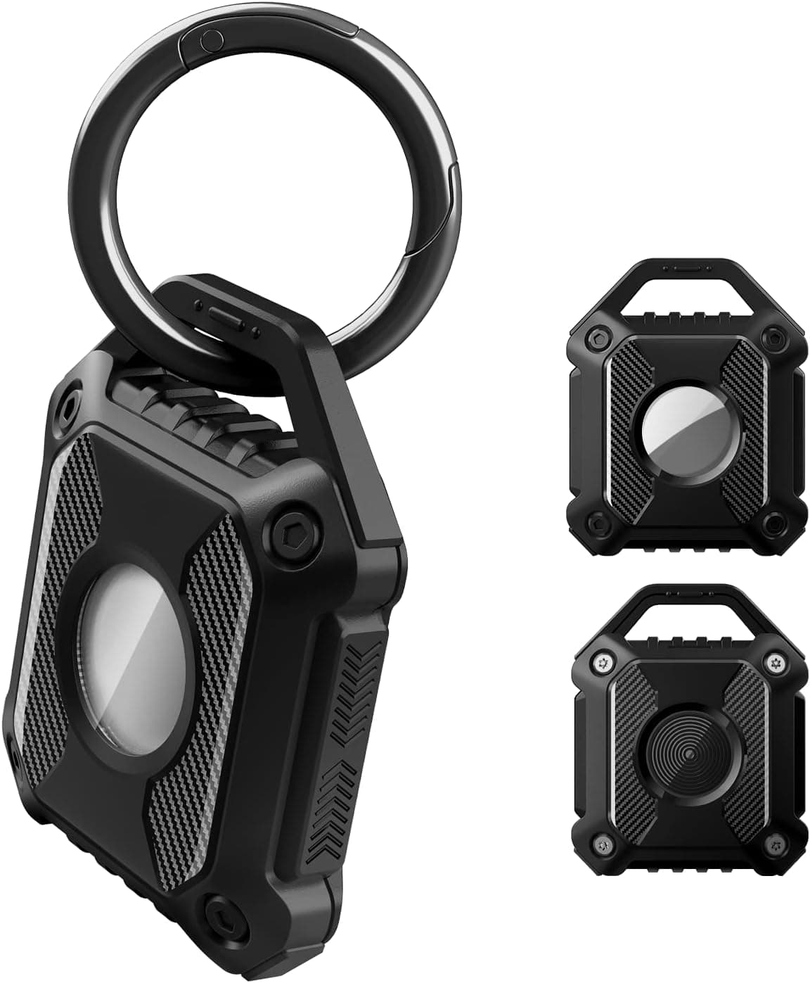 Waterproof Airtag Holder Keychain Case with Transparent Film, Screw Closed Compatible with Apple Airtag Trackers, Ultra-Durable for Keys/Pets Collar (Black 2Pack)