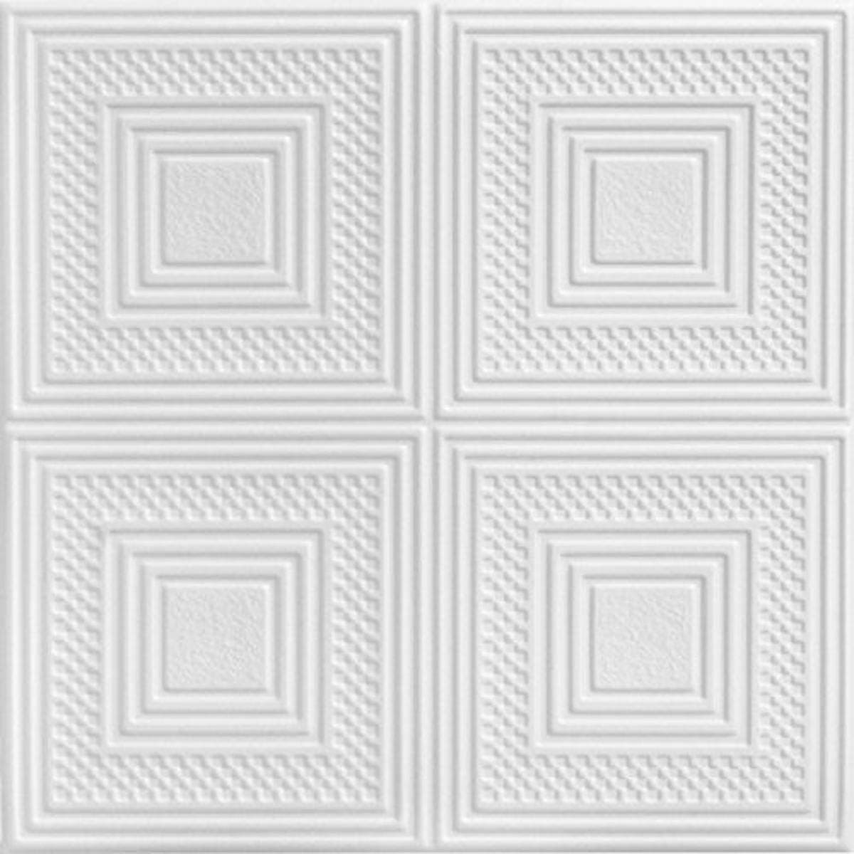 A La Maison Ceilings R11 Nested Squares Foam Glue-up Ceiling Tile (21.6 sq. ft./Case), Pack of 8, Plain White