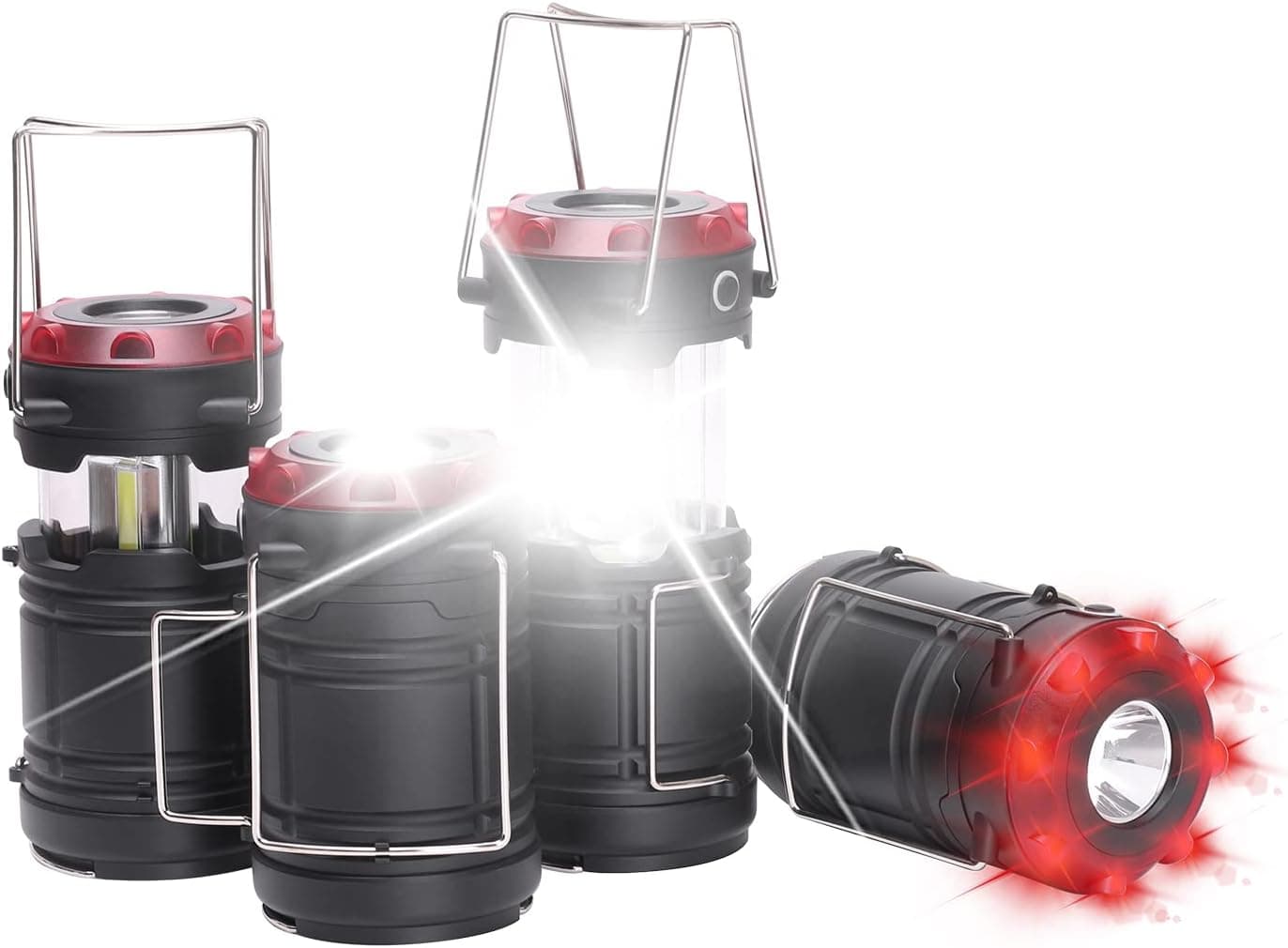 Lichamp 4 Pack LED Camping Lanterns, Battery Powered Lantern Flashlight COB Camp Light for Power Outages, Camping Supplies and Home Hurricane Supplies, H4BK