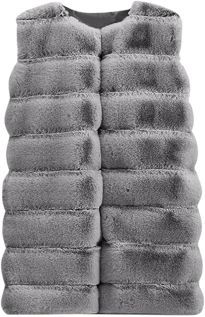 Womens Heavyweight Luxury Faux-Fur Vest Winter Body Warmer Sleeveless Waistcoat Jacket Coat Outwear Cardigan Long Gilet