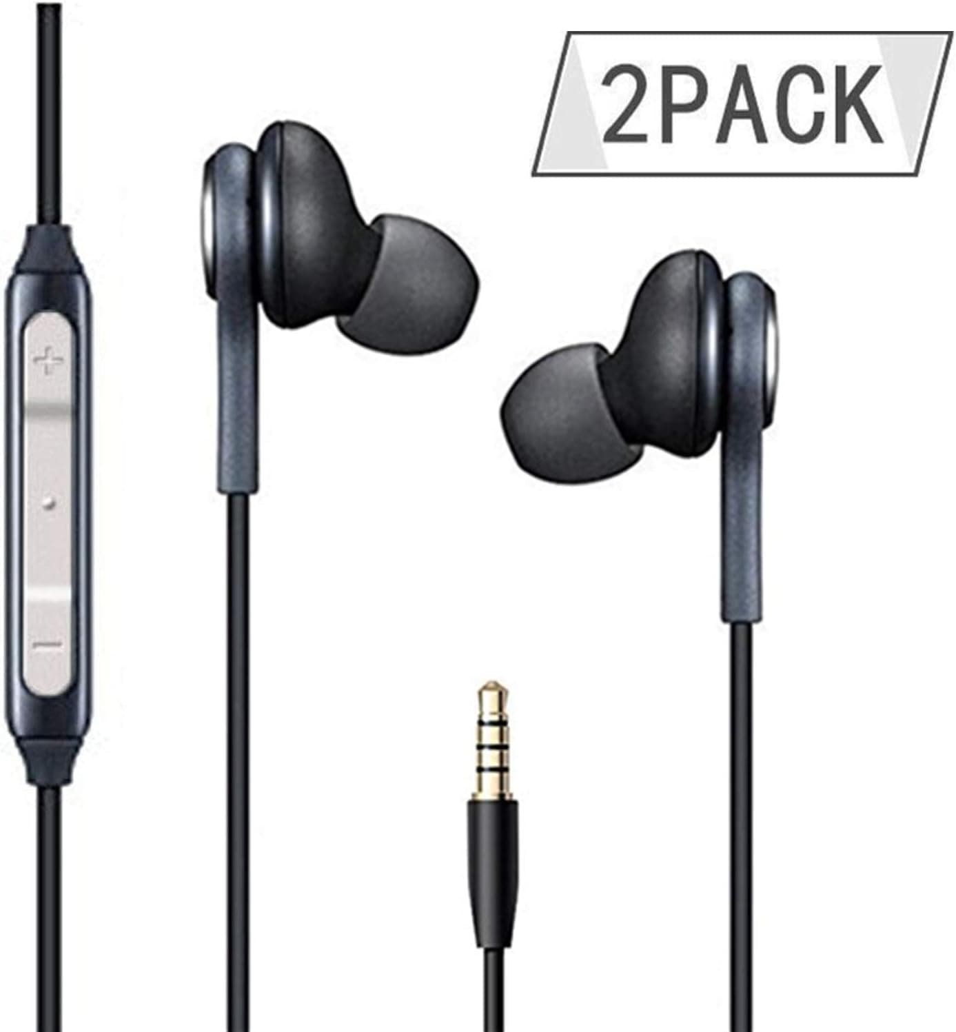 Earphones/Earbuds/Headphones 2Pack Black Compatible with iPhone / Galaxy S9/S9+ S8/S8+ Note8 / Android in-Ear Headphones Remote + Mic Hands-Free Earphones