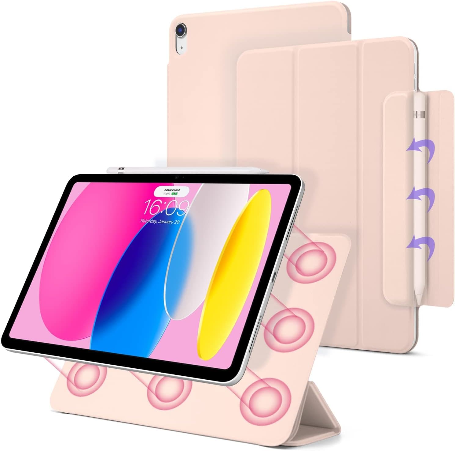 Magnetic Case for iPad 10, Slim Smart Folio for iPad 10th Gen 10.9" 2022 Model, Convenient Magnetic Attachment, Trifold Stand Case, Auto Sleep/Wake, Lightweight Protection (Pink)
